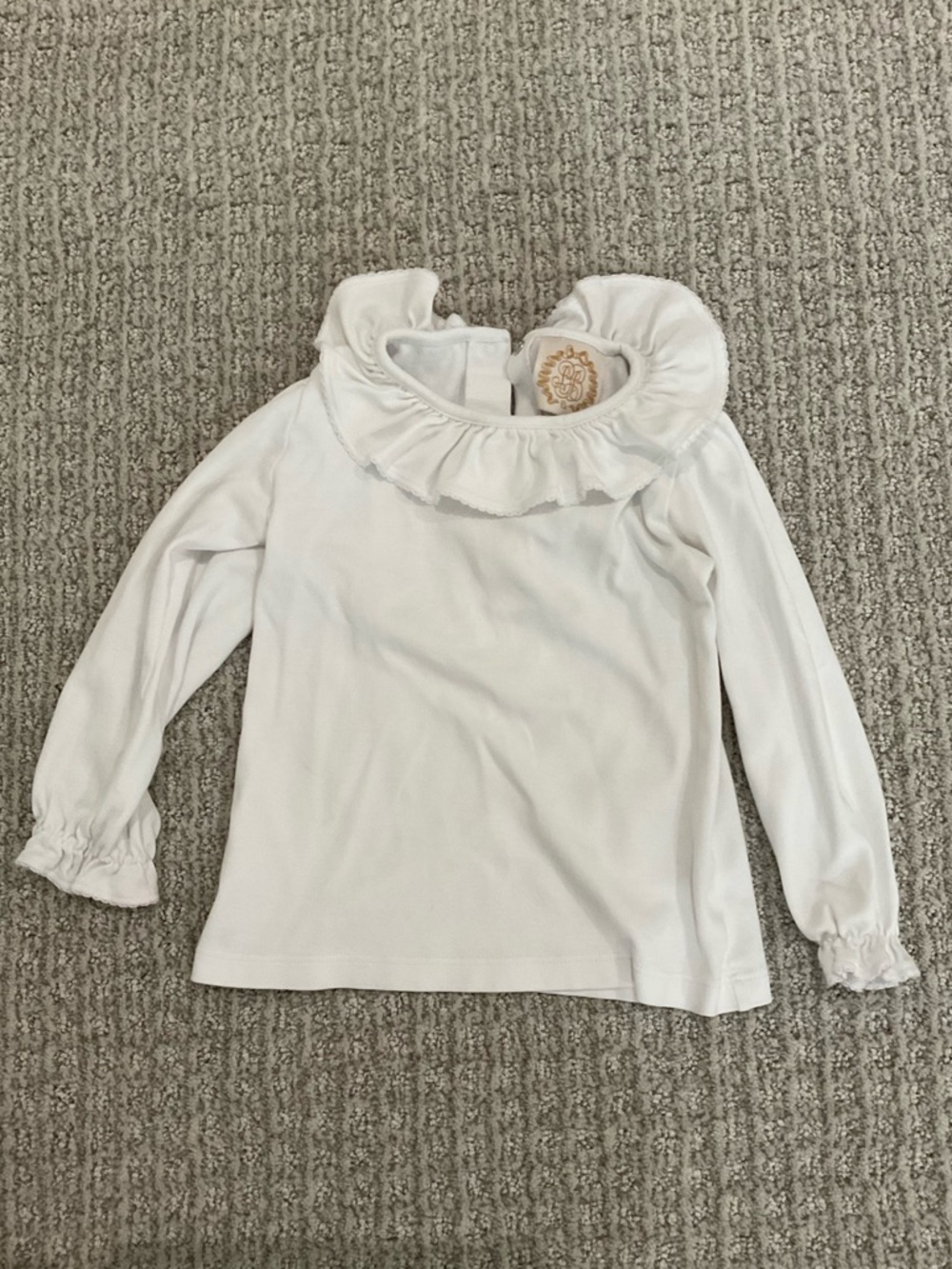 The Beaufort Bonnet Company White Ruffle Collar Long Sleeve Top